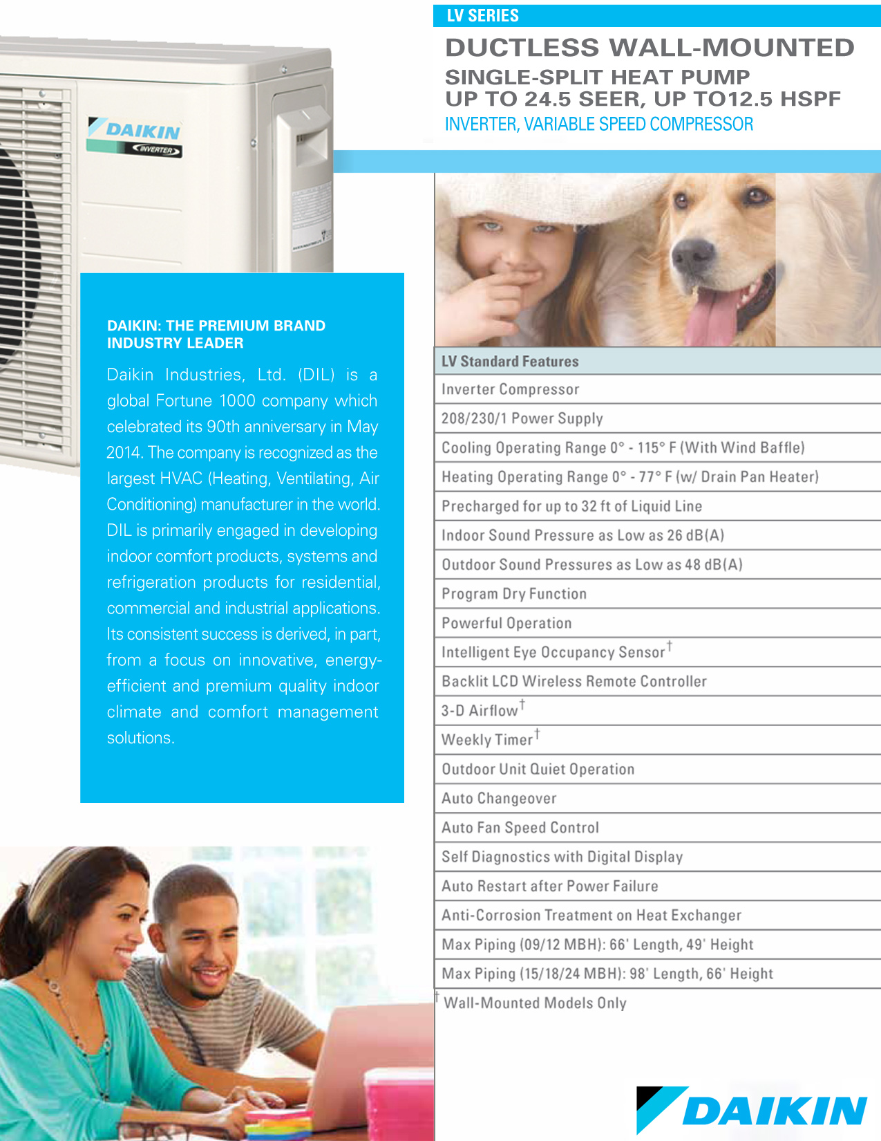 Mini Split 24,000 BTU Daikin LV Series 20 SEER Heat Pump System RXS24LVJU (0773), FTXS24LVJU (F)